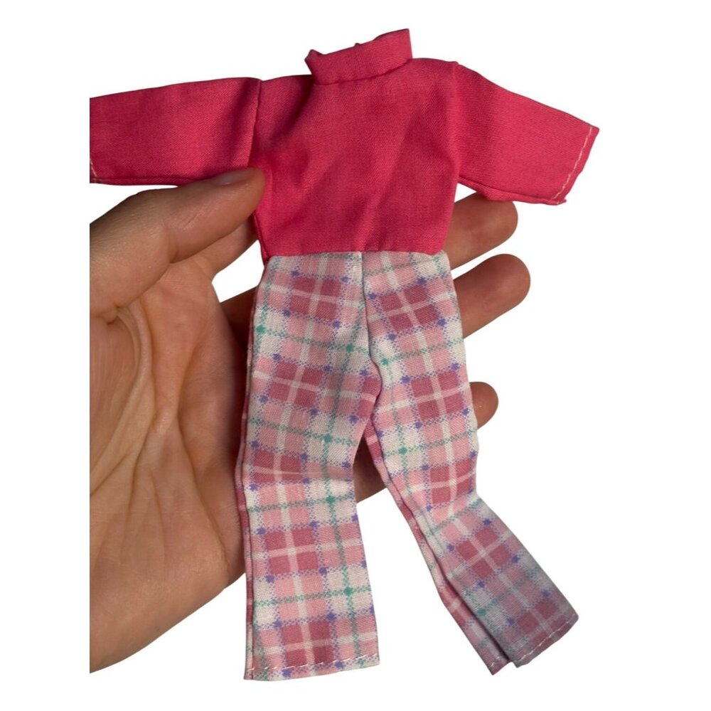 VTG Barbie Doll‎ Retro Colorblock Plaid Pants Pink Top Fashion Doll Outfit Y2K